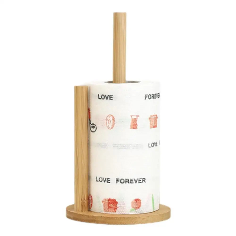 Kitchen Wooden Roll Paper Towel Holder Bathroom Tissue Vertical Stand Disposable Paper Pot Kitchen Toilet Storage Accessories