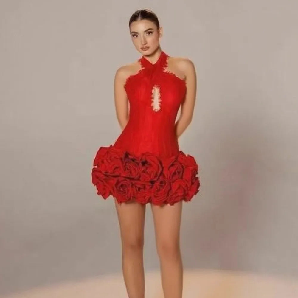 Women Sexy Hollow Out Lace Patchwork Bandage Dress Fashion Flowers Club Party Mini Dresses