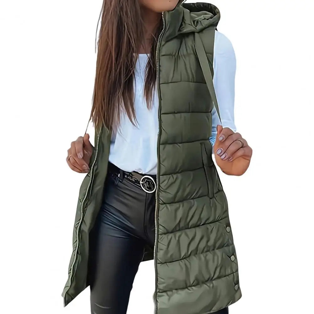 2025 Women  Down Vest Women's Puffer Vest Casual Zip Up Quilted Padded Vest Hooded Sleeveless Down Jacket Winter Warm Outerwear