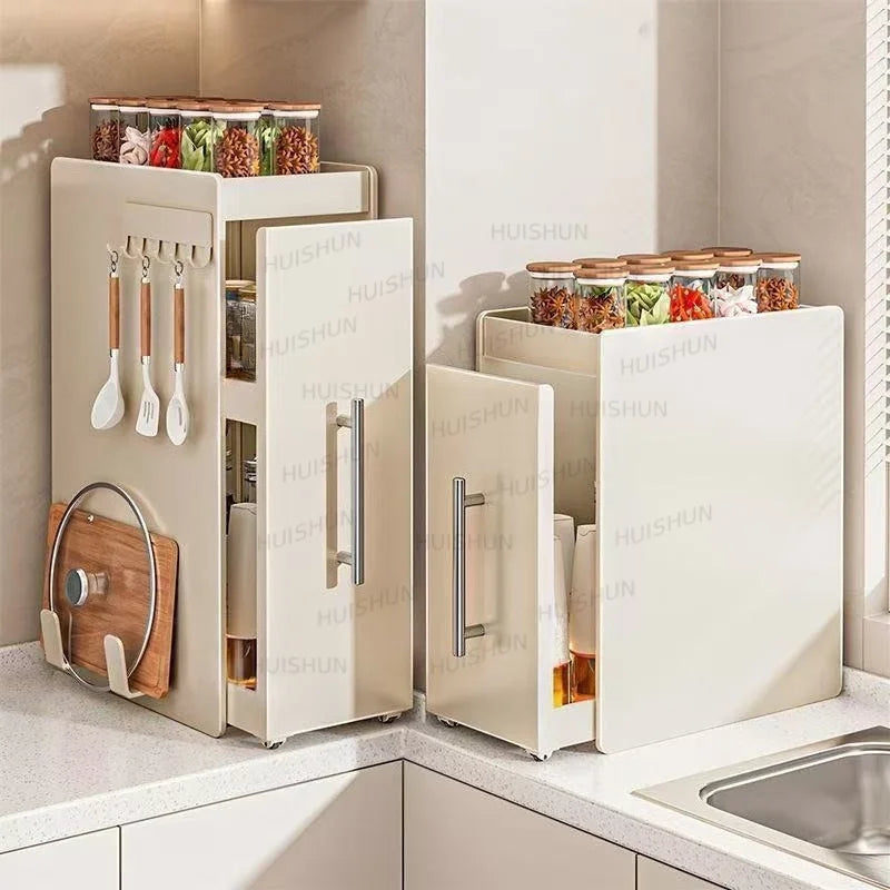 Multifunctional Dustproof Pull Out Cabinet Spice Rack Condiment Storage Organizer For Kitchen Countertop
