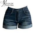 Women's Deep Blue Denim Shorts Washed Y2K Fashion Harajuku High Street 2000s Style Streetwear 90s Retro Shorts Jeans Clothing