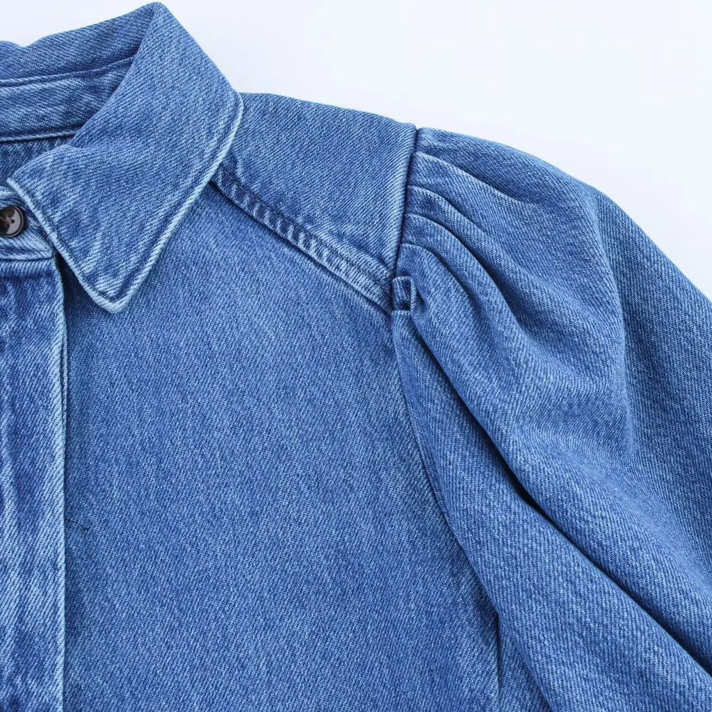 HH Women Summer New Fashion Thin Single-breasted Loose Folds Denim Shirt+High Waist Zipper Pocket Wide-leg Casual Pants Suit