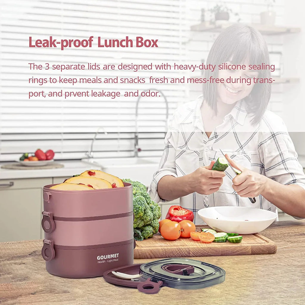 2000ML Lunch Box Portable 3 Layer Children Student Bento Box Leakproof Microwavable Food Container School Travel Office Picnic