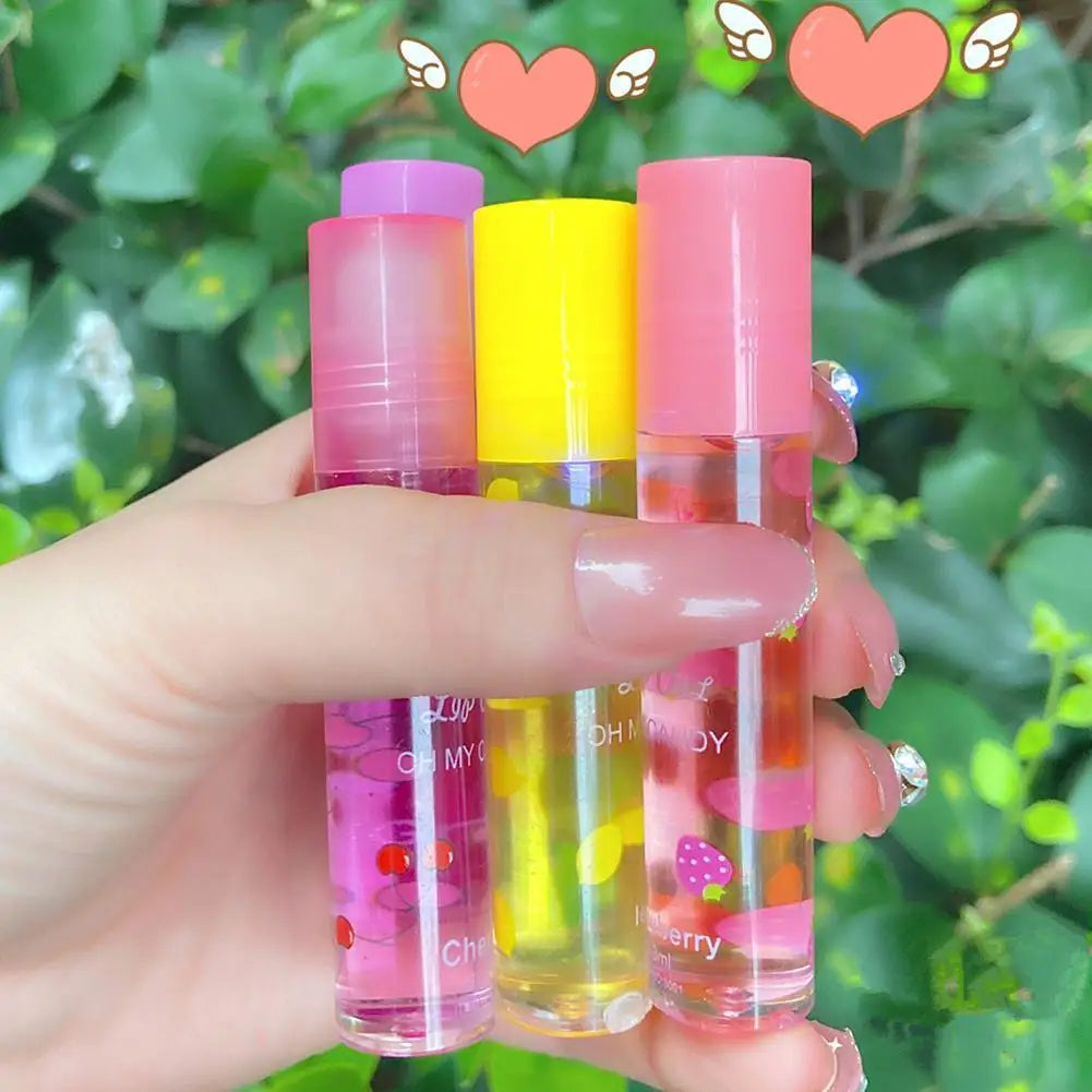 Strawberry Fruit Flavored Roll On Lip Oil, Transparent Plumping Lip Gloss for Teens Girls,Roll-On Hydrating Norishing Lip Gloss