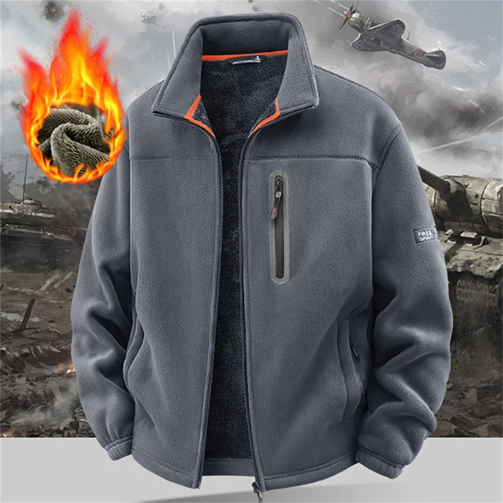 Winter Polar Fleece-Lined Jacket Men Thickened Windproof Stand-Collar Cardigan Jacket Casual Outdoor Embroidered Men's Warm Coat