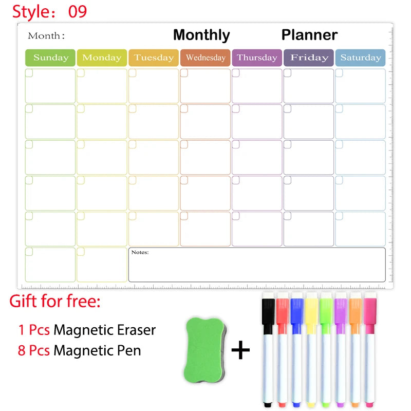 A3 Size Magnetic Monthly Weekly Planner Dry Erase Whiteboard Calendar Table Blackboard Fridge Sticker Message Board Menu