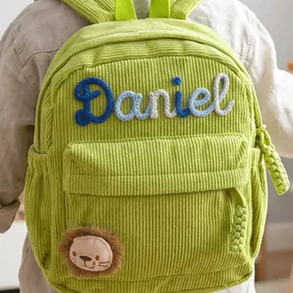 Personalized Small High-Quality Corduroy Backpack – Customizable School Bag with Name Print; Cute and Practical