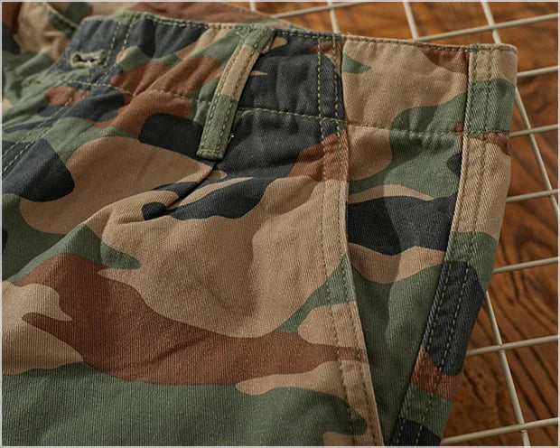 Summer New Camouflage Workwear Shorts Loose Men's Fashion Brand American Retro Casual Multi-Pocket Shorts Polyester Fiber