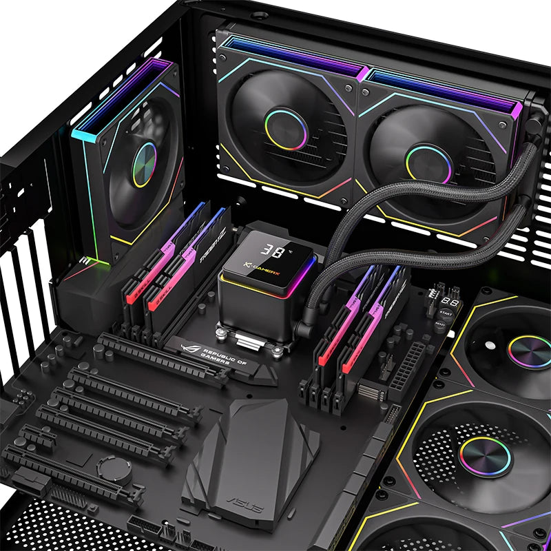 X-GAMERX PowerTrain M240 Water Cooler 240mm Global ARGB Light Effects 360° Magnetic Cover Digital Display Screen AIO CPU Cooler