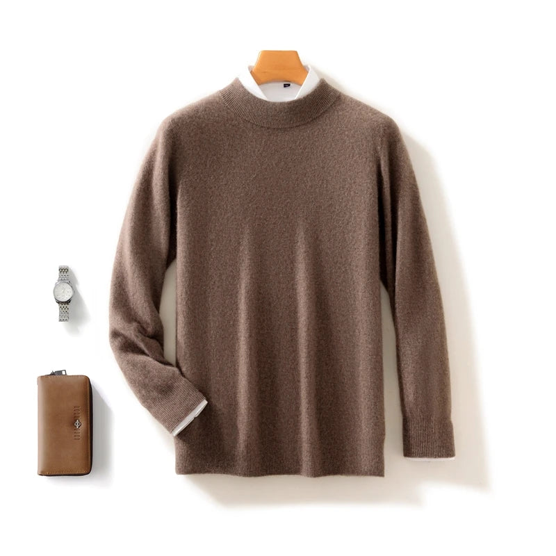 Autumn and Winter Half-high Neck 100% Pure Wool Men's Long Sleeve Leisure Sweater Knitwear