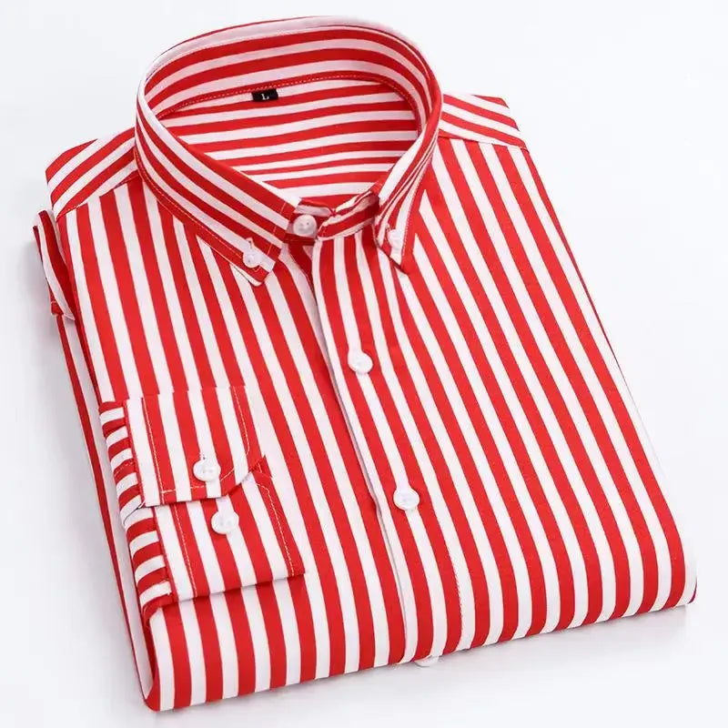 Stylish Men's Striped Shirt Printed Casual Business Dress Shirts Long Sleeve All-Match Slim Fit Fashion Korean Streetwear Shirts