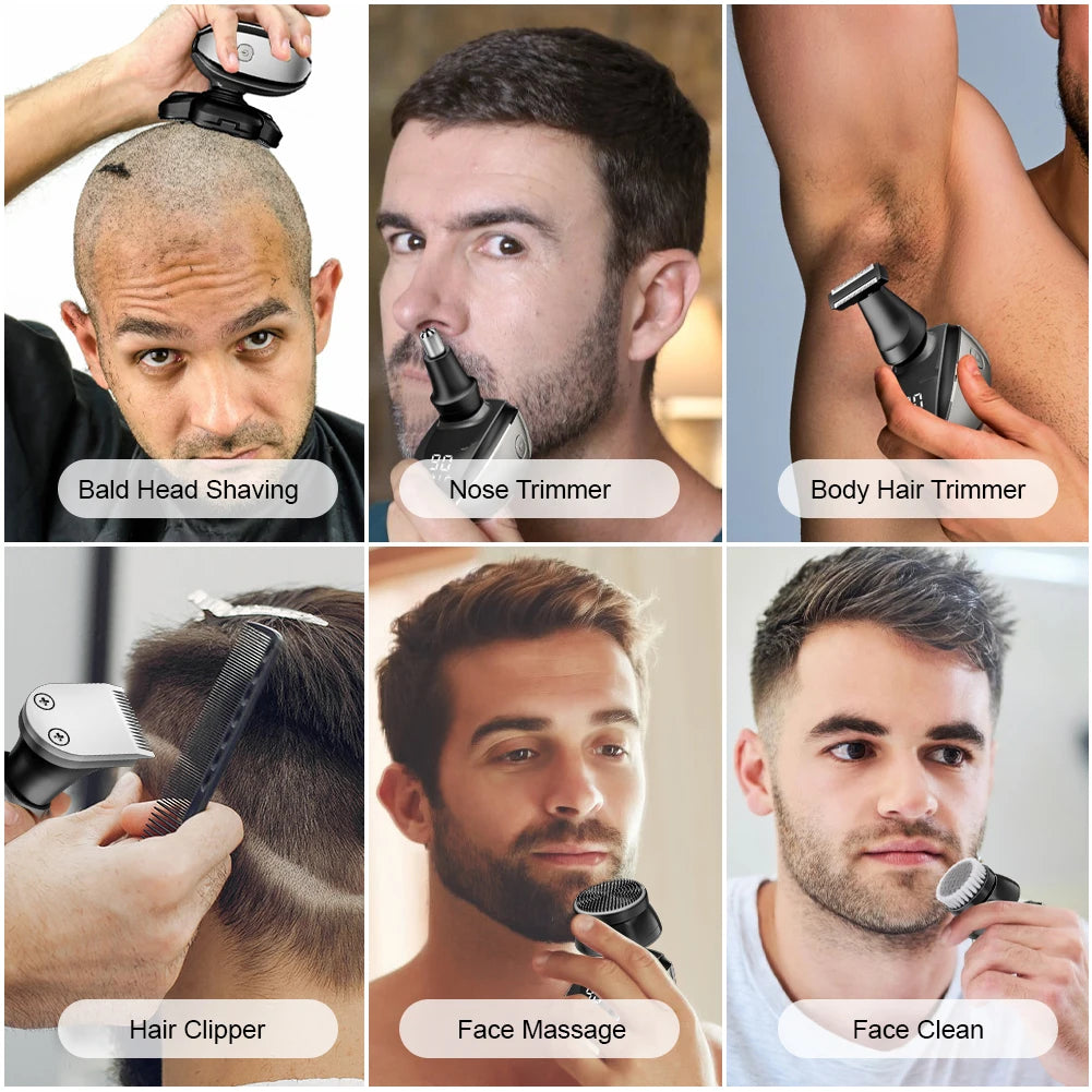 6-in-1 Hair Clipper Electric Hair Trimmer with Smart Digital Display Waterproof Home Barber Kit Rechargeable Cordless Cutter