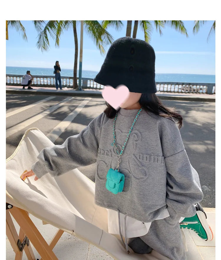 2026 Spring Children's Spring Clothes Round Neck Long Sleeve Sweater Boys and Girls Trendy Baby Stylish Children's Clothing 2PCS