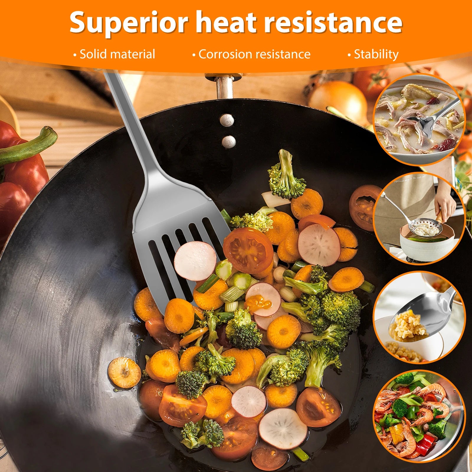 5/10Pcs Kitchen Cooking Utensils Set Durable Stainless Steel Cooking Tool Washable Spoons Spatula Utensils Kitchen Gadgets Tools