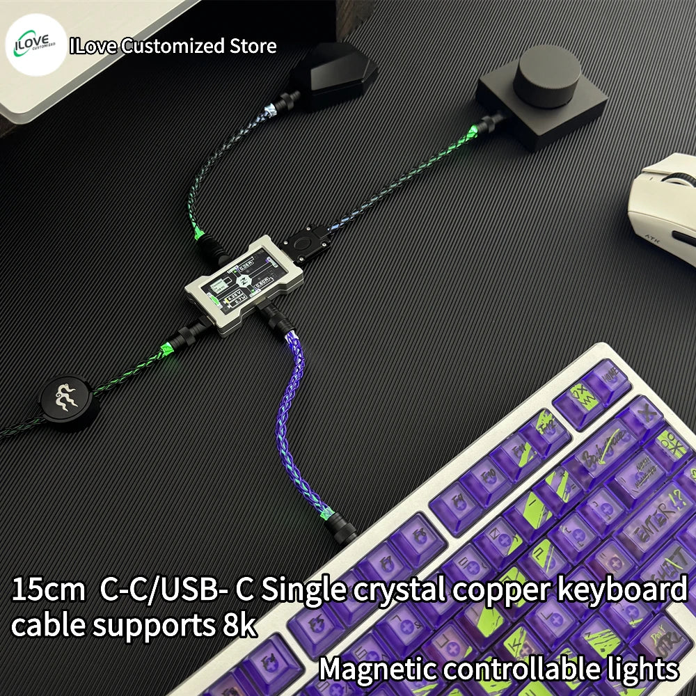 15cm C-C/USB-C Single Crystal Copper Keyboard Cable Supports 8K Magnetic Controllable Lights for HMlab Hub
