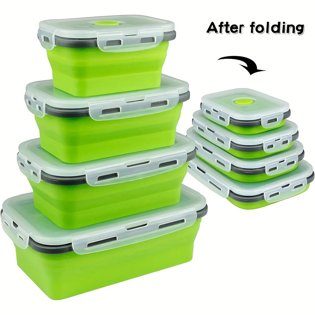 1/4PCS Folding Silicone Lunch Box Kitchen Refrigerator Preservation Box Eco-Friendly Picnic Storage Box Stackable Space Save