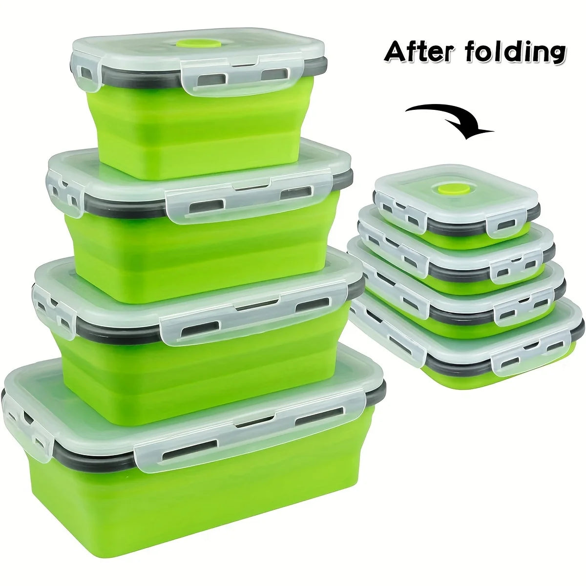 1/4PCS Folding Silicone Lunch Box Kitchen Refrigerator Preservation Box Eco-Friendly Picnic Storage Box Stackable Space Save