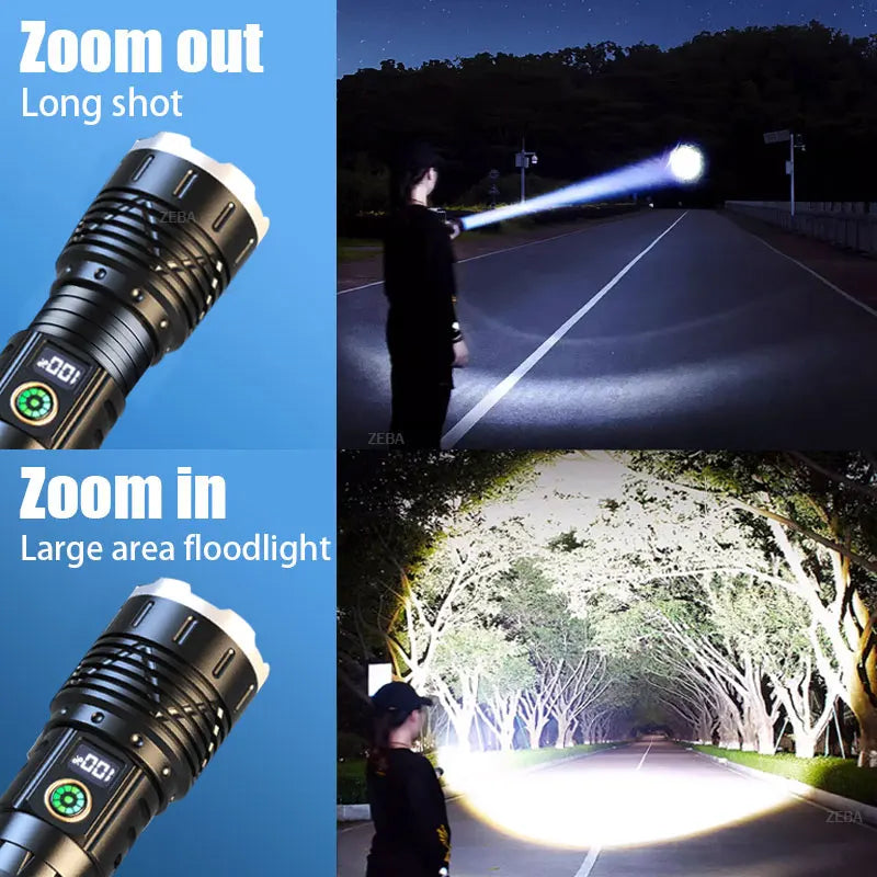 10000000lm Most Powerful Led Flashlight Rechargeable Type-c Flashlight Long Range 2000m Tactical Torch Light For Camping Hunting