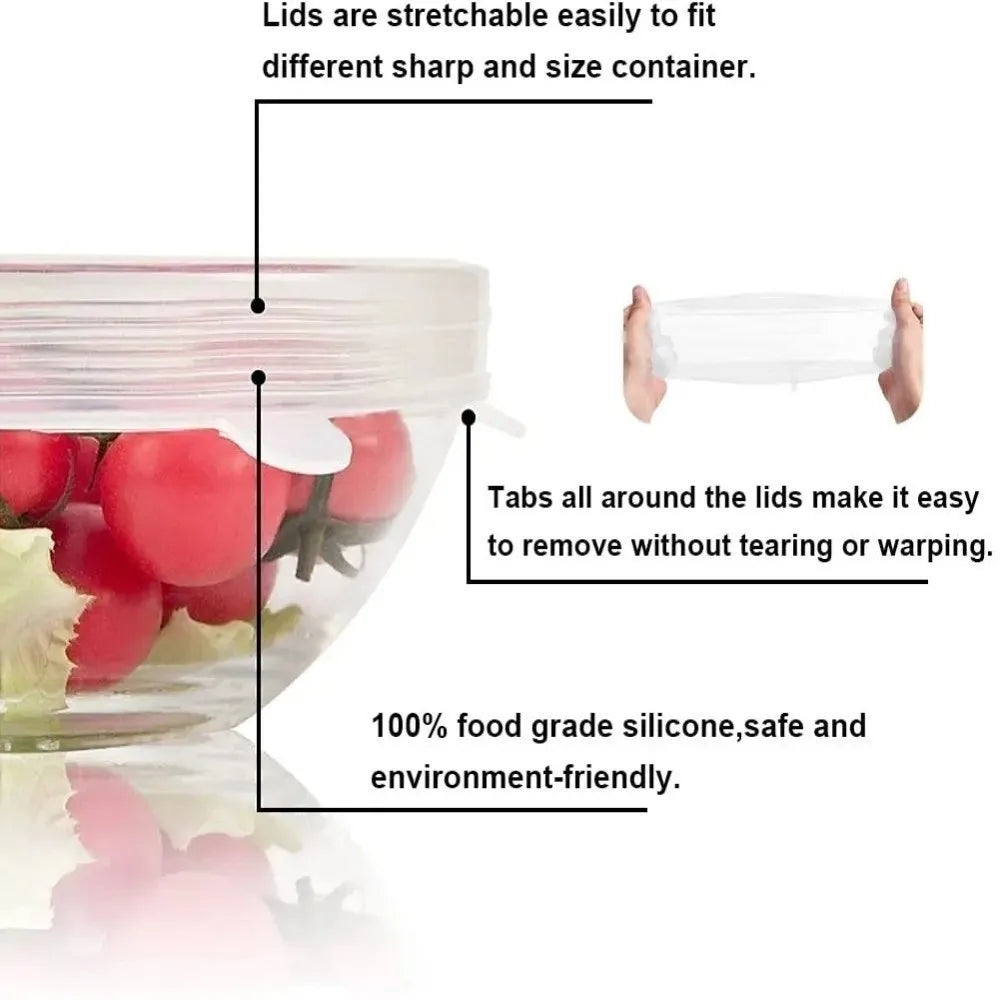 6PCS Food Reusable Fresh-keeping Cover Kitchen Gadgets Non-slip Bowl Cap Stretch Silicone Lids