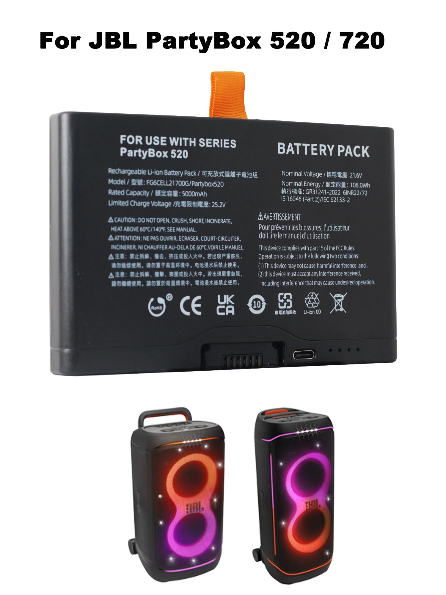 21.6V 5000mAh FG6CELL21700G Replacement Battery For JBL Partybox520 Partybox720 Boombox4 Bluetooth Speaker AI Sound Boost
