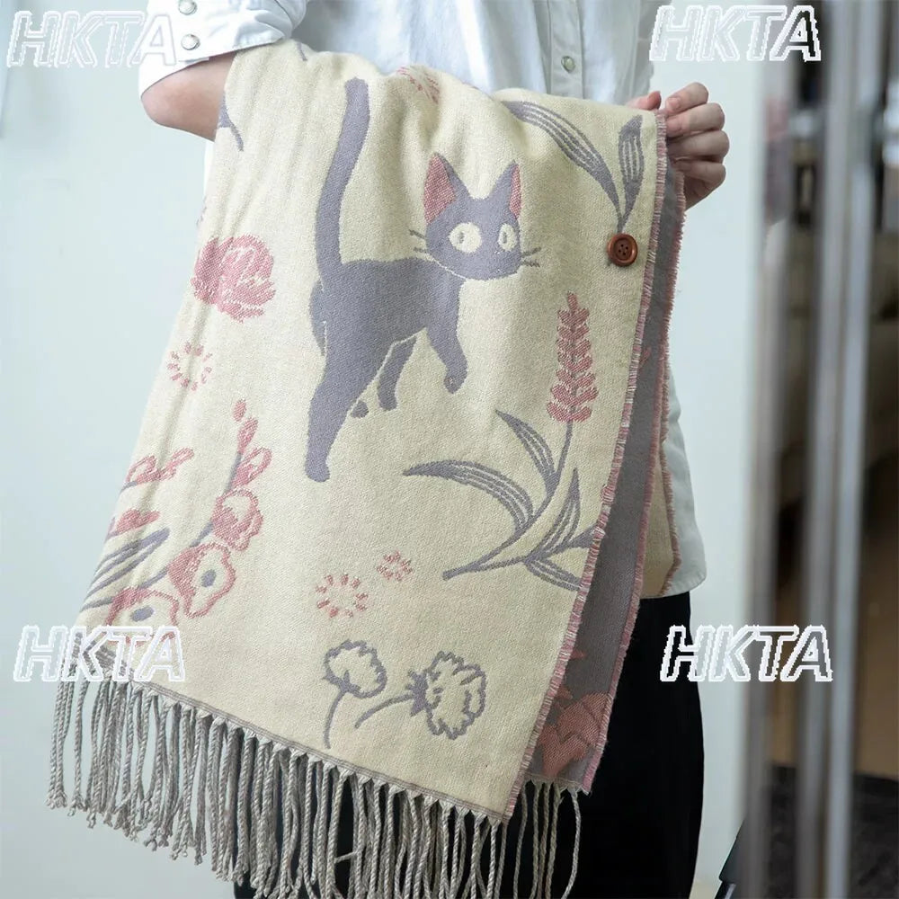 Niche Design Scarf Shawl Fashionable Versatile Cute Cartoon Thickened Double-sided Winter Warm Button Scarf Girls Dual-purpose