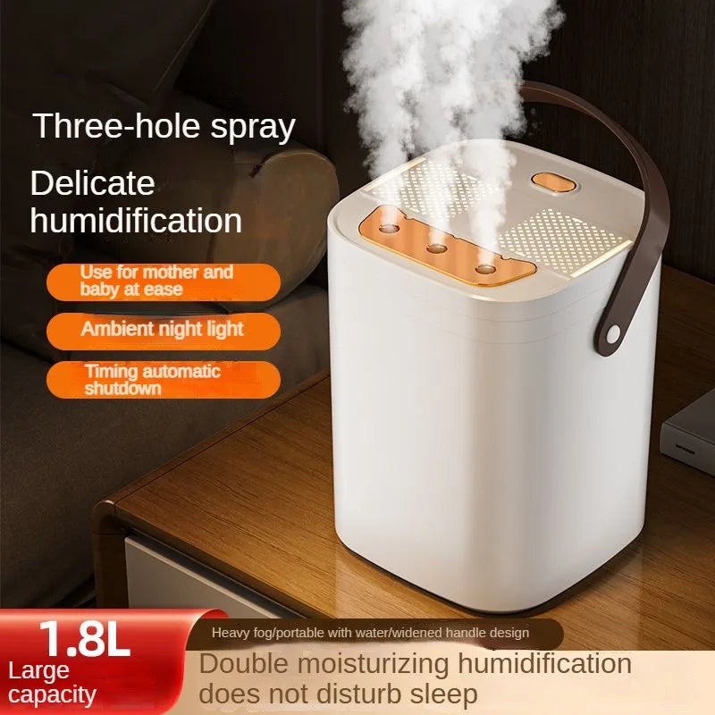 1.8L Large Capacity USB Three Nozzle Humidifier Household Air Humidifier with Aromatherapy Diffuser LED Night Light Spray Functi