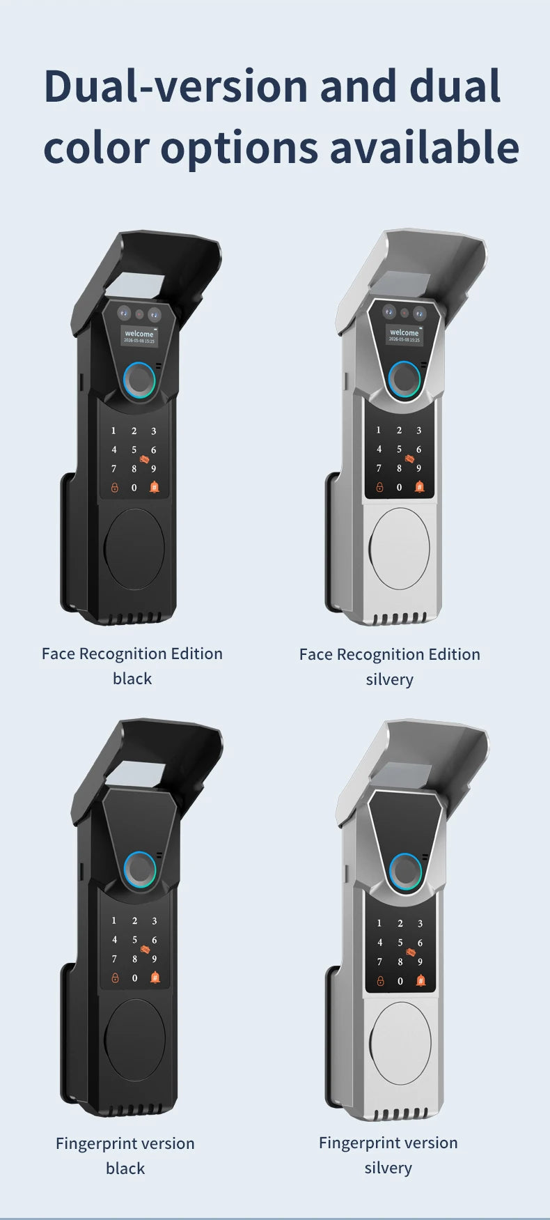 Waterproof Tuya Wifi Smart Lock with 3D Face Recognition Intercom 13 Languages Voice Prompt Display Fingerprint Passcode IC Card