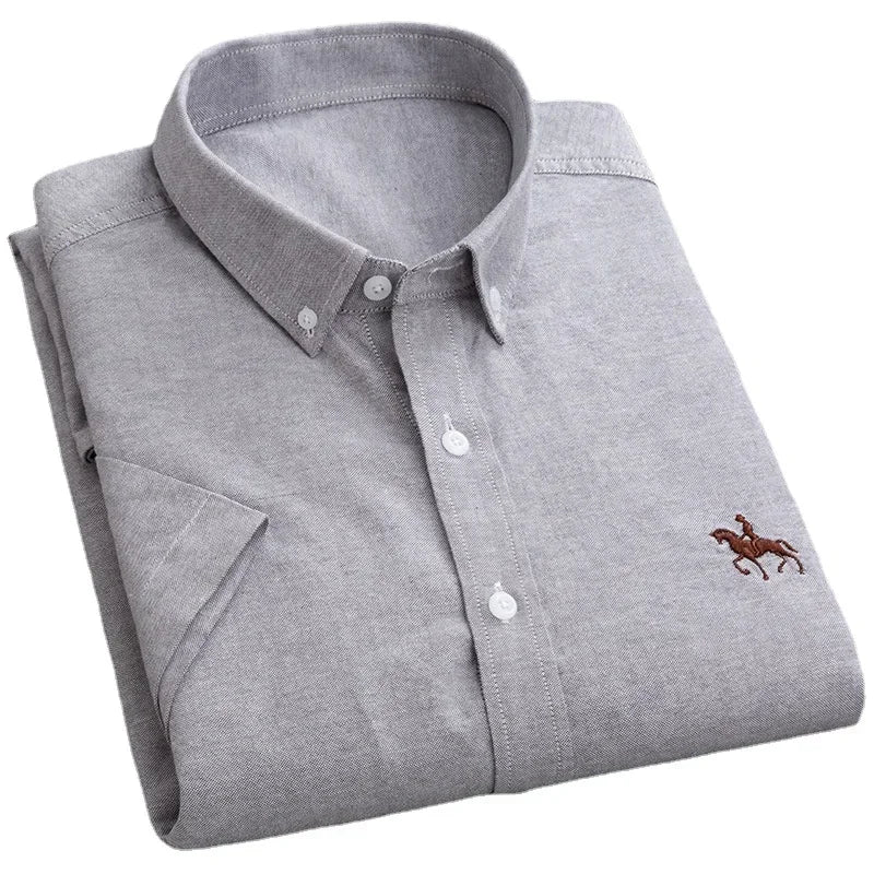 Short Sleeve For Men Shirt 100% Cotton Oxford Casual Without Pocket Solid Men's Dress Shirts Plus Size 6XL