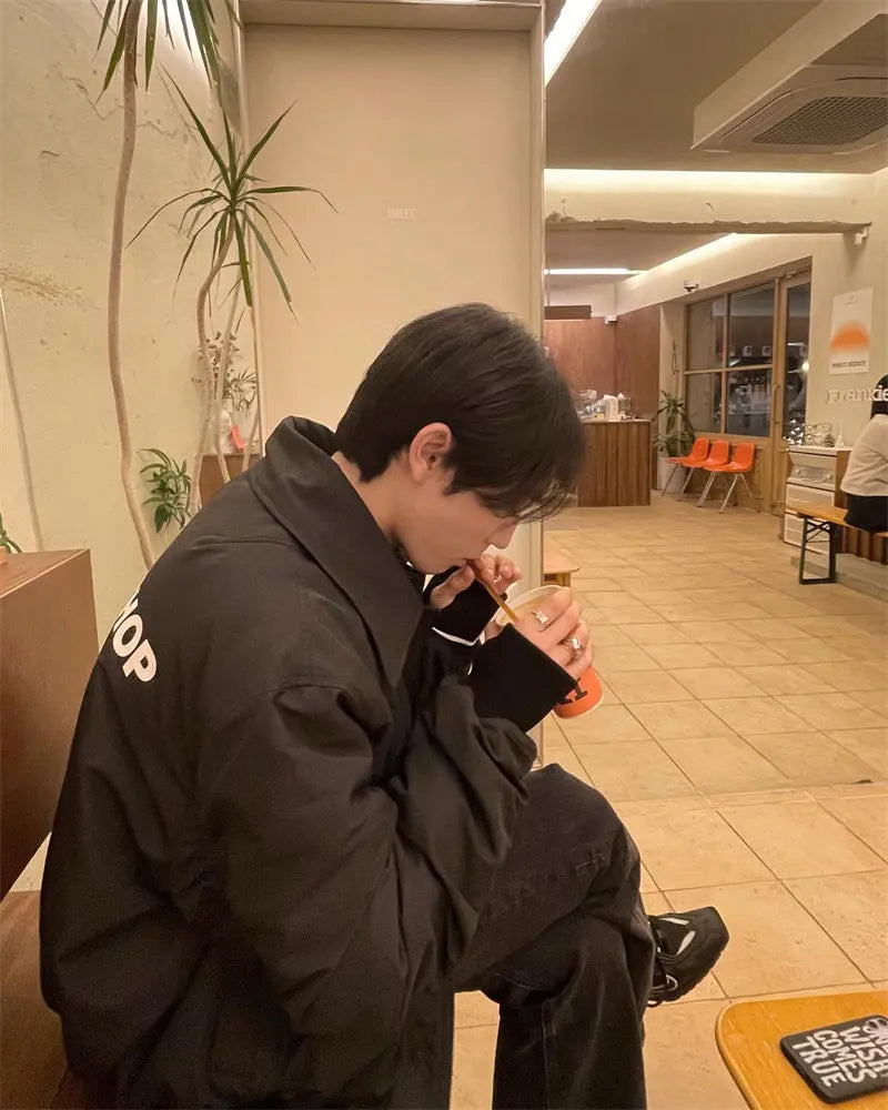 032C black silhouette short wide bomber zip multi pocket jacket