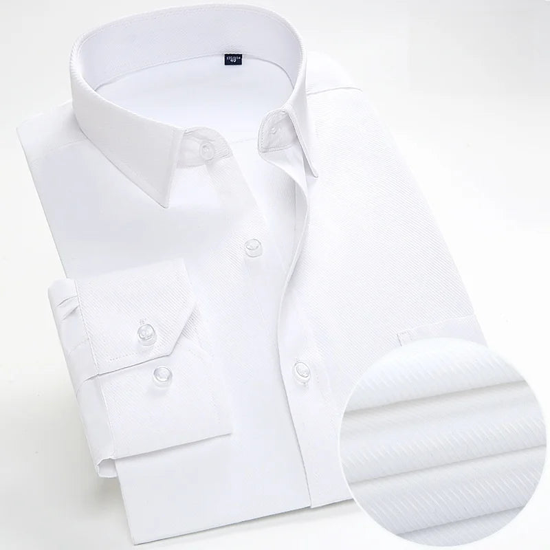 Men's High Quality Dress Shirts Long Sleeve Slim Fit Solid Stripe Business Formal White Shirt Male Pocket Social Clothing 7XL