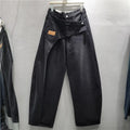 Women Irregular Crossover Waist Wide Leg Jeans Women's 2026 Autumn New Wide Legs Pants Vintage Washed Casual Denim Trousers