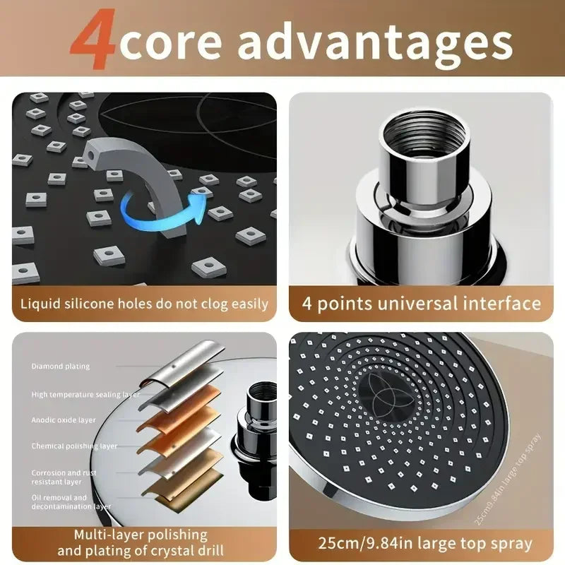 Pressurized Single Head 25cm Top Spray Large Water Volume Booster Shower Head Home Bathroom Shower Head Set