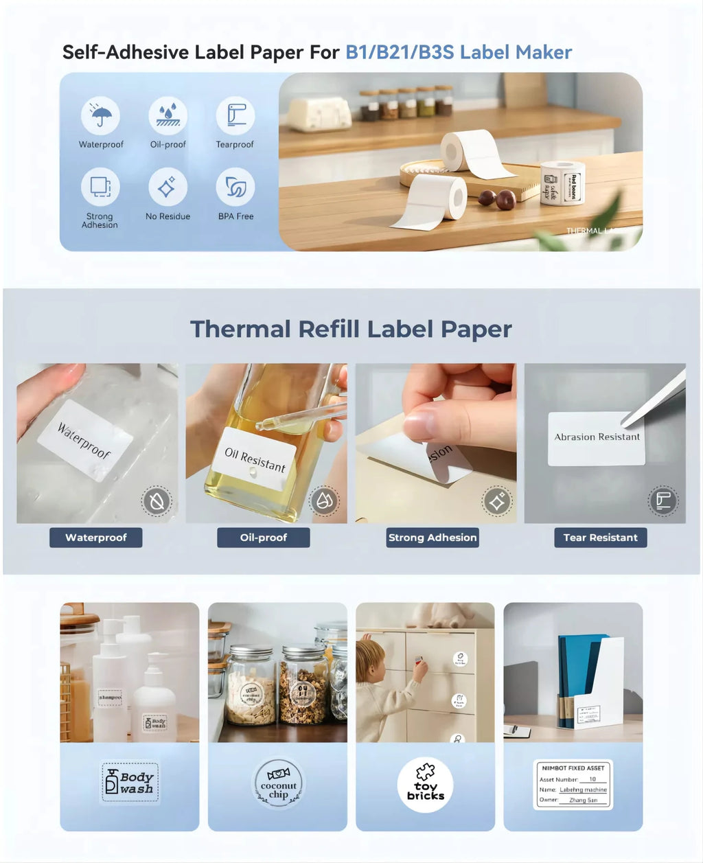 NIIMBOT B21/B1/B3S Full white series Thermal Label Sticker Paper Printable 20-50mm