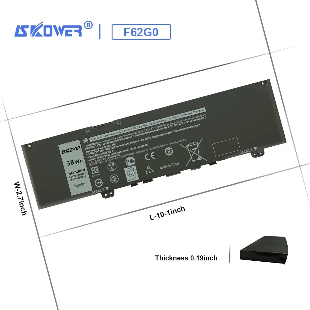 SKOWER F62G0 Battery For Dell Inspiron 13 7373 7386 2 in 1 5370 7370 7380 P83G P87G Vostro 5370 Replacement 39DY5 RPJC3