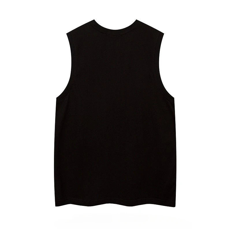 Men's Summer O-neck Sleeveless Short Sleeved Gothic Cross Printed Vests Trendy High Street American Retro Loose Casual Tank Tops