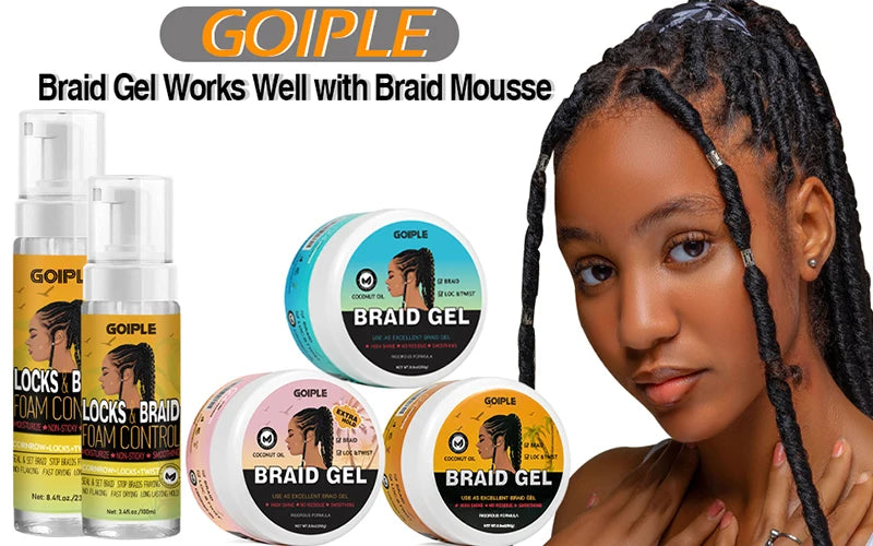 GOIPLE Long Lasting Hold Braid Gel for Black Women Shine n Jam Loc and Twist Wax Tames Frizz Edges Hair Cornrow Styling Product
