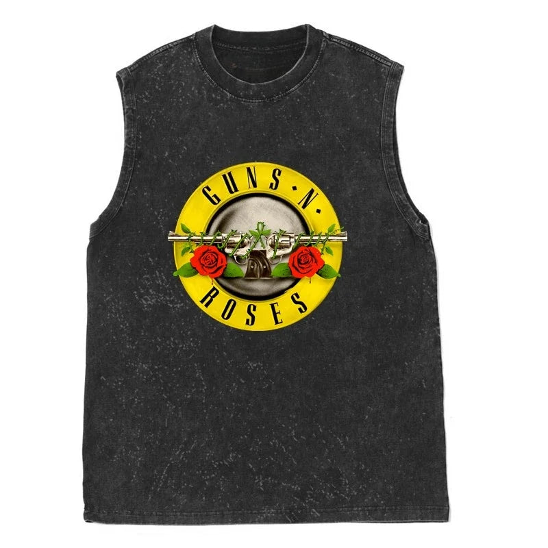Oasis Band washed retro American street minimalist rock vest print T-shirt high-quality pure cotton Harajuku Y2K top