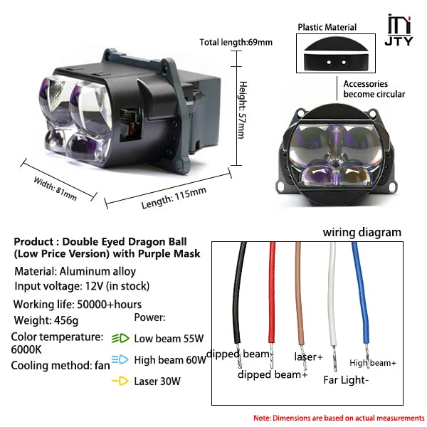 YINDING100W 3.0-inch LED five lens car light 6000K, motorcycle off-road LED light, modified car parts car LED headlights