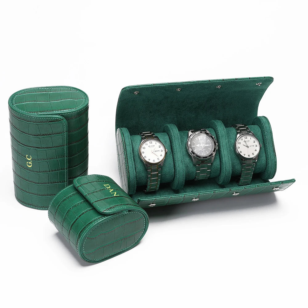 Luxury Crocodile Watch Storage Box Custom Name Travel 1 2 3 Slots Watches Roll Aligator PU Leather Brand Watch Display Case Bag