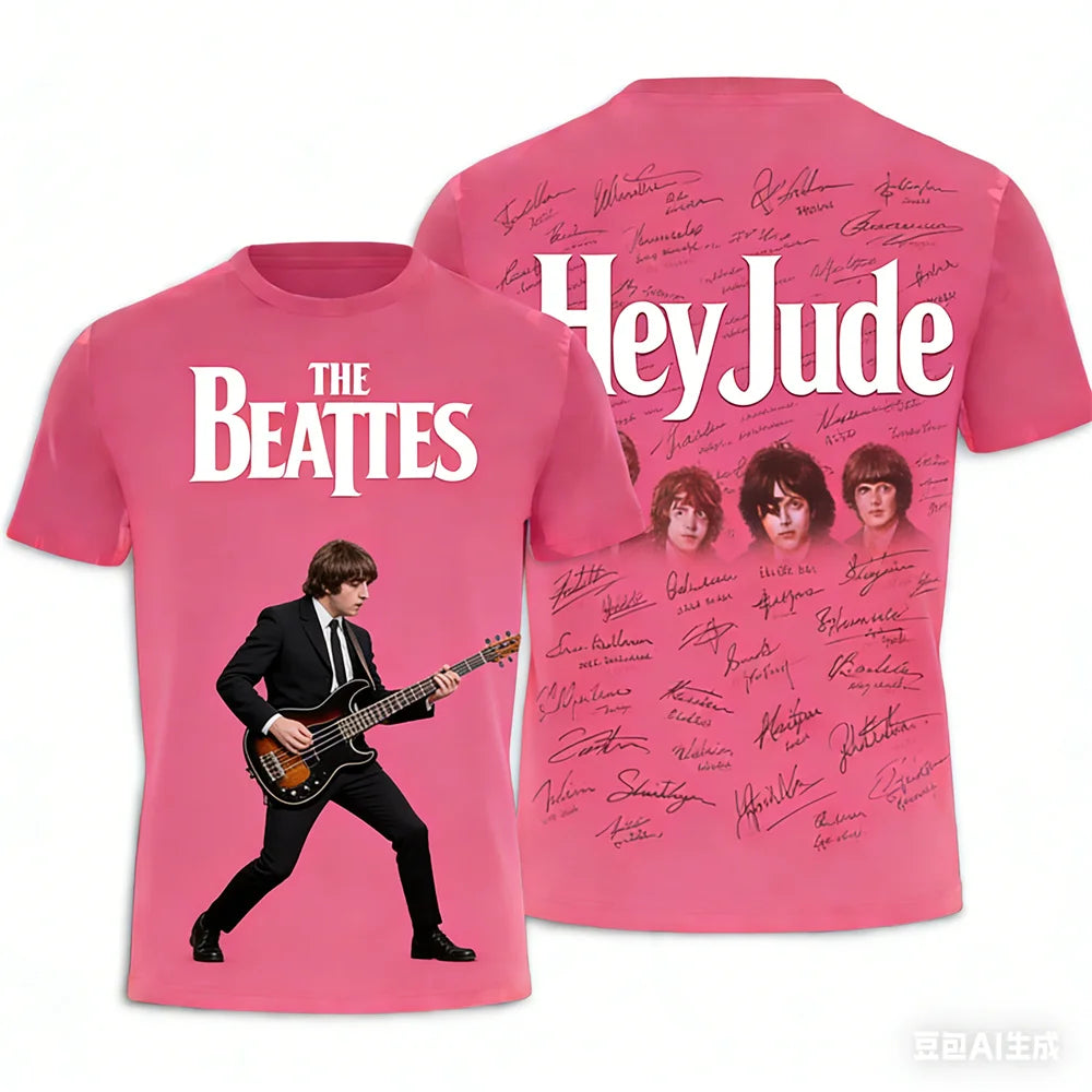 Rock band T-shirt Summer men's women's T-shirts The Beatles printed T-shirt Hip hop round neck T-shirt Breathable sports T-shirt