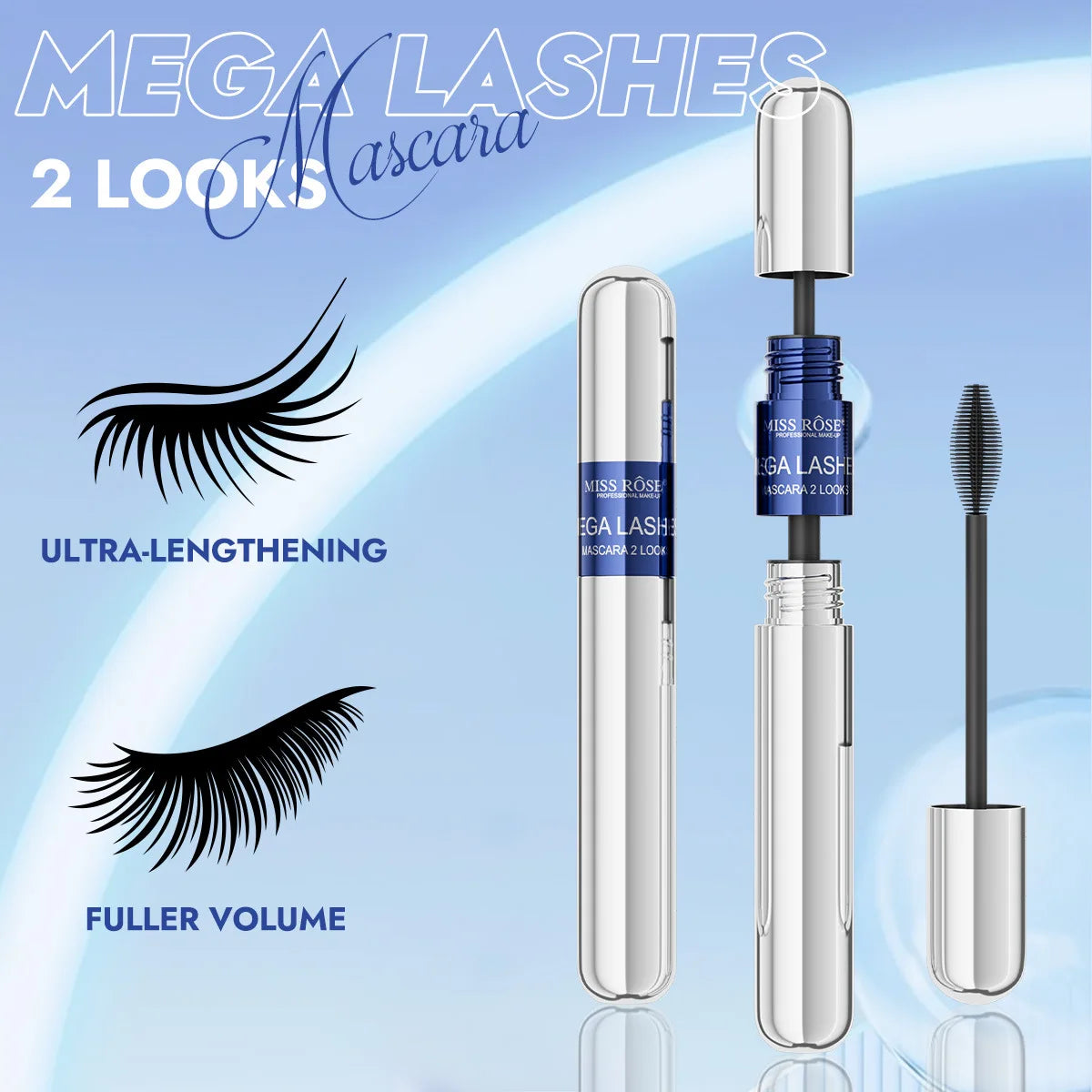 MISS ROSE Black Mascara Set, Big Brush Head Volumizing Lengthening Curling Mascara,Waterproof Eyelash Primer Eye Makeup Cosmetic