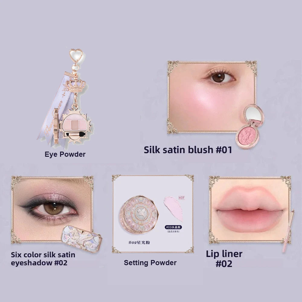 Flower Knows Knight Unicorn Makeup 5pcs Gift Set Lipstick Blush Cloud Setting Powder Lipliner Eyeshadow,Cosmetics Kit Maquillage