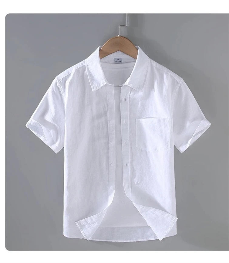 Men's Short-Sleeved Shirt Summer Streetwear Plain Color Stand Collar Casual Beach Style plus Size M-5XL