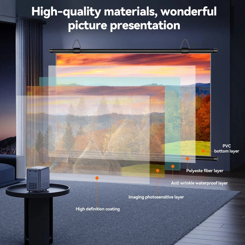 Anti-Light Projector Screen 16:9, Thickened HD Wall Mounted Projection Screen, No-Hole Easy Installation, Wrinkle-Resistant Home