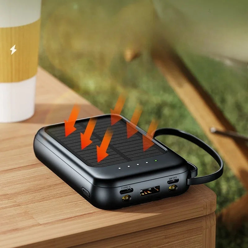 Solar Power Bank 20000mAh Portable Charger with Built-in Cable for Outdoor Camping Travel Emergency Backup Power