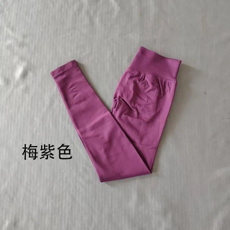 Denyf Seamless Sports Leggings Women's Hip Yoga Leggings Quick-Drying Fitness Tights Solid Color Training Hip Customizable Label