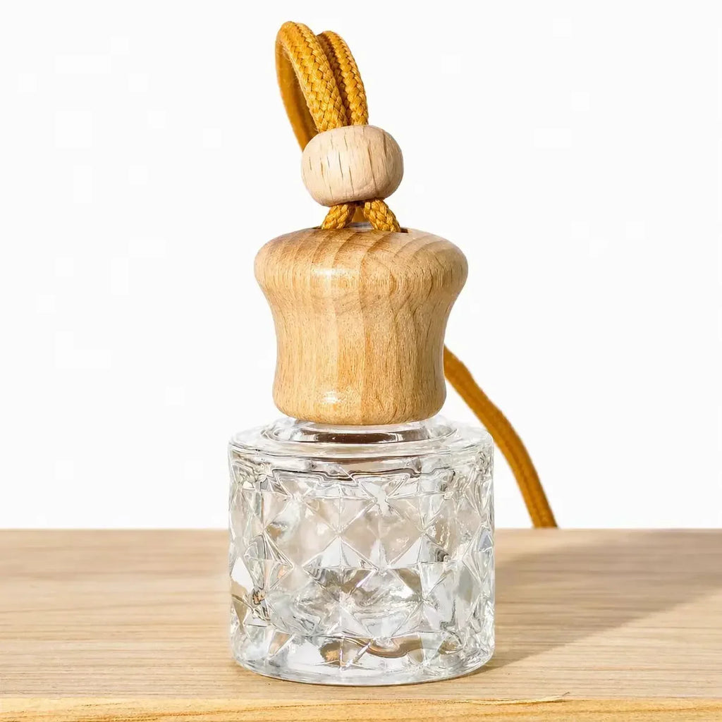 Car Air Freshener Pendant Perfume Glass Bottle With Wooden Caps Refillable Car Essential Oil Diffuser Bottle