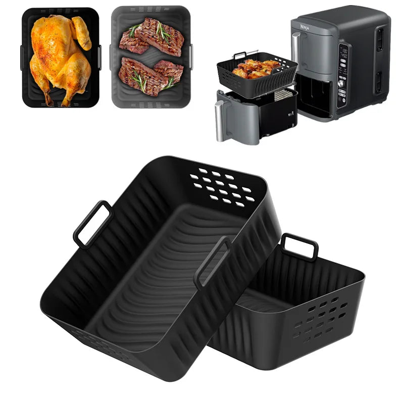 2pcs Rectangle Silicone Air Fryer Liner for Ninja SL400UK/SL401 Reusable Air Fryer Baking Tray Basket