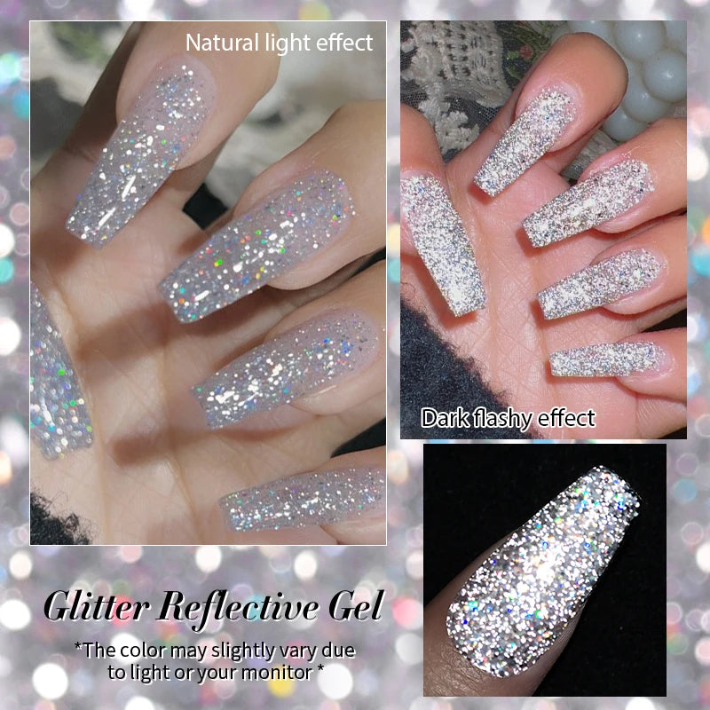 BORN PRETTY 10ml Sliver Reflective Gel Polish Sparking Glitter Semi Permanent Varnish Nail Art Soak Off Gel Varnish Manicure