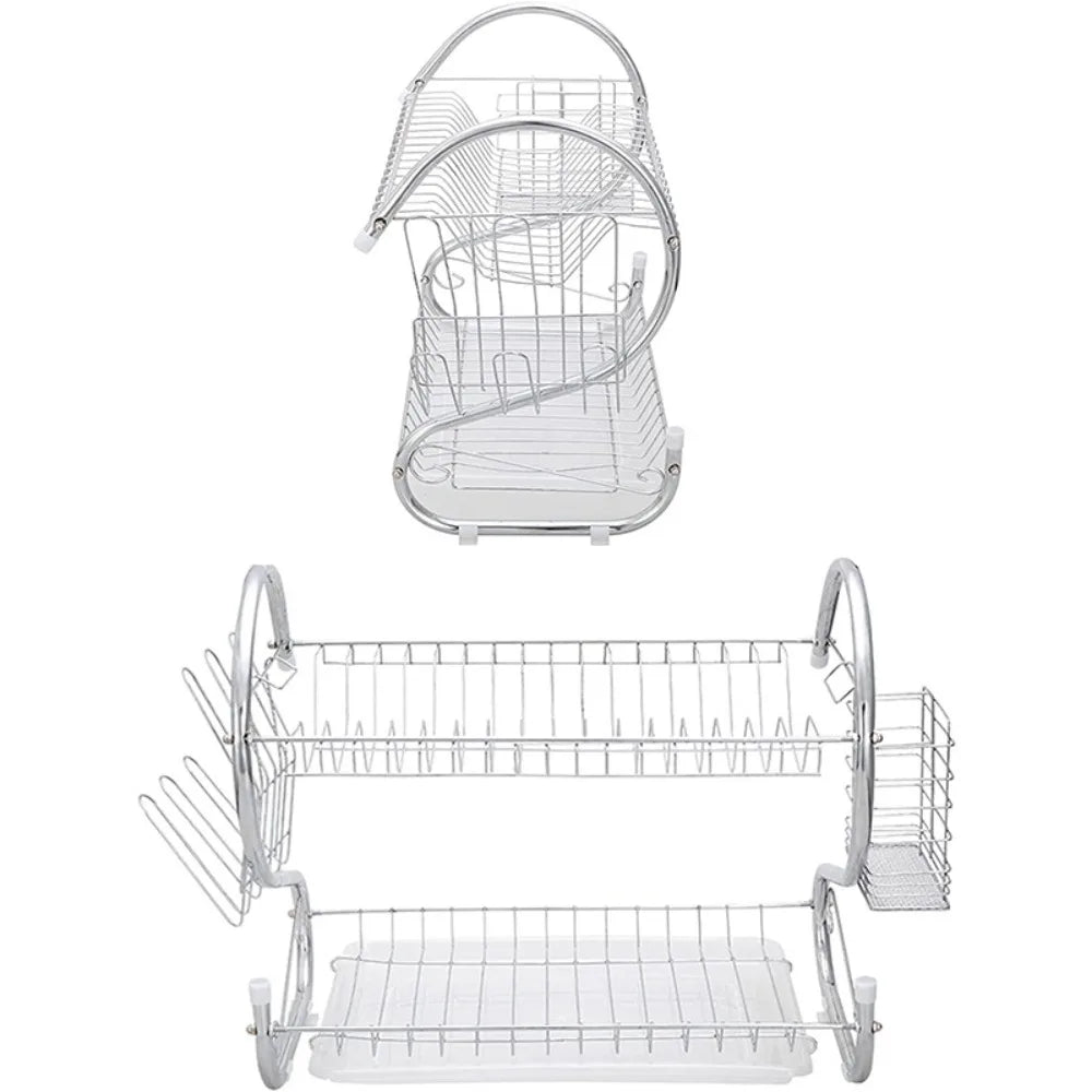 Kitchen Cutlery Organizer 2 Tier S-Shaped Dish Drainer Space-saving Metal Dish Drying Rack Stable Cup Drainer Chopsticks